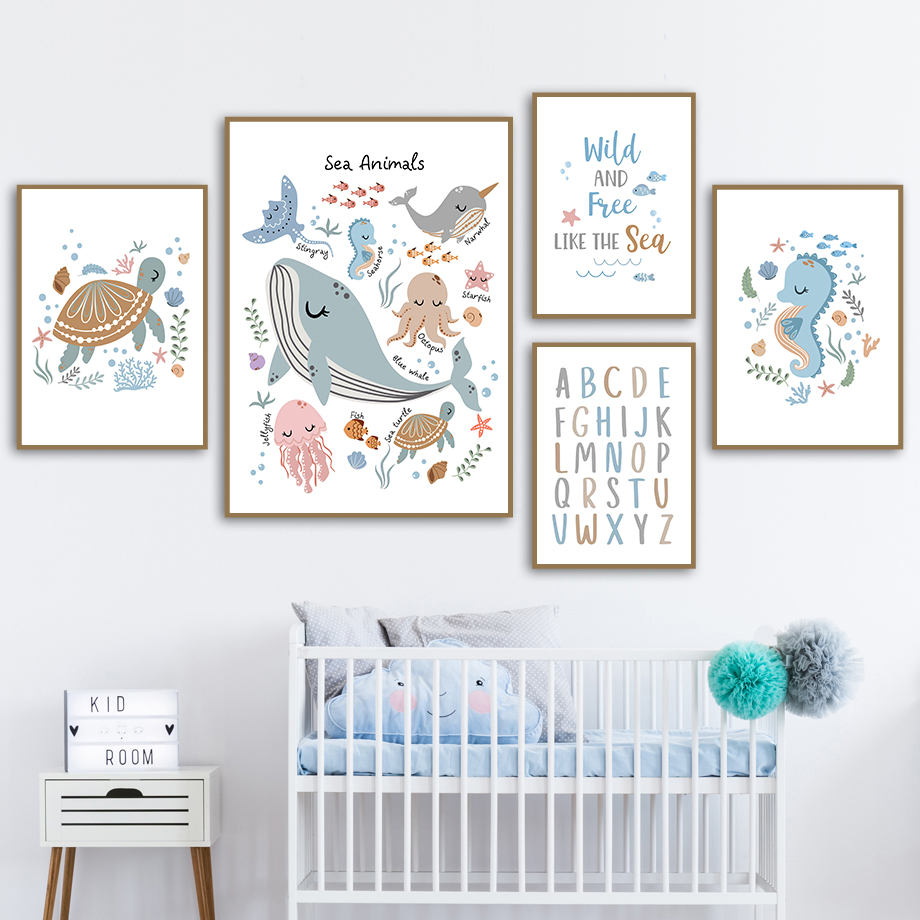 Baby Nursery Ocean - Unframe Hewan Laut Penyu Laut Paus