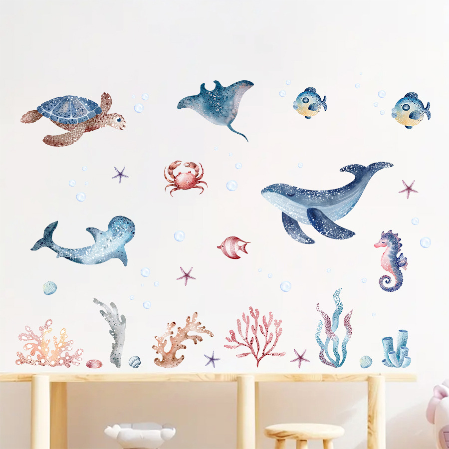 Baby Nursery Ocean - Stiker Dinding Anak-anak Motif Kartun Paus,
