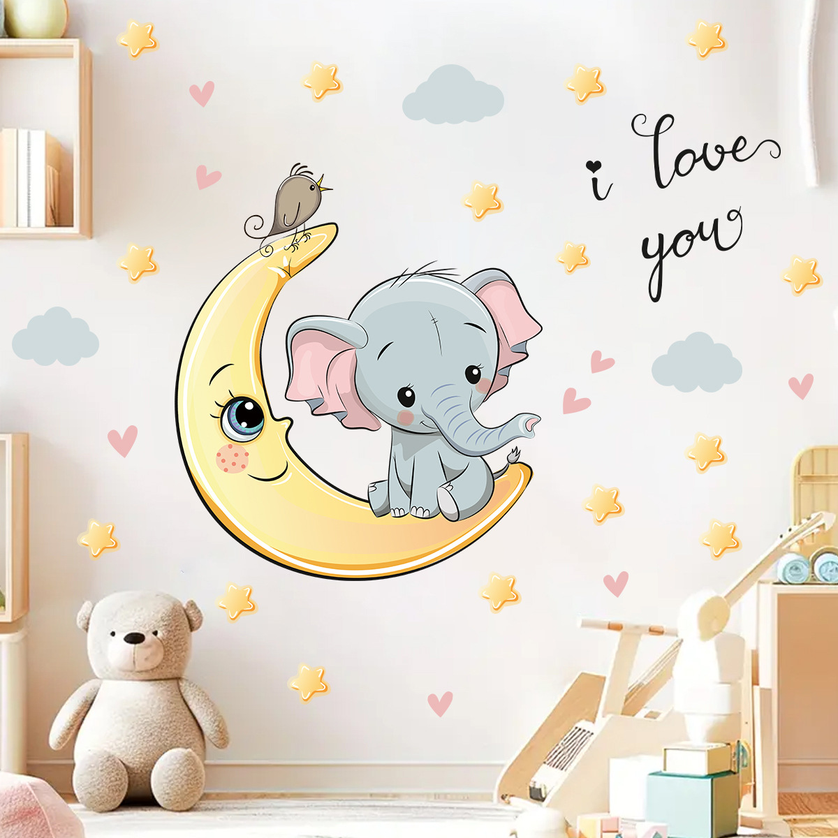 Baby Nursery Elephant - Stiker dinding gajah Selamat malam, stiker