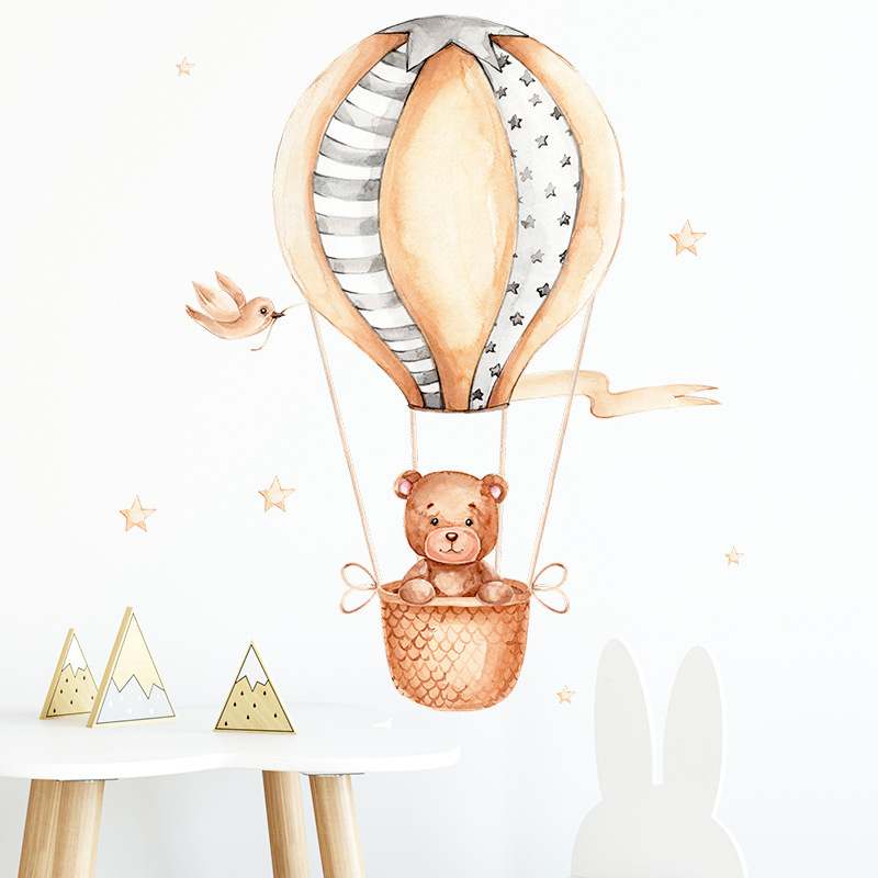 Baby Nursery Hot Air Balloon - Stiker Dinding Balon Udara Beruang Kecil