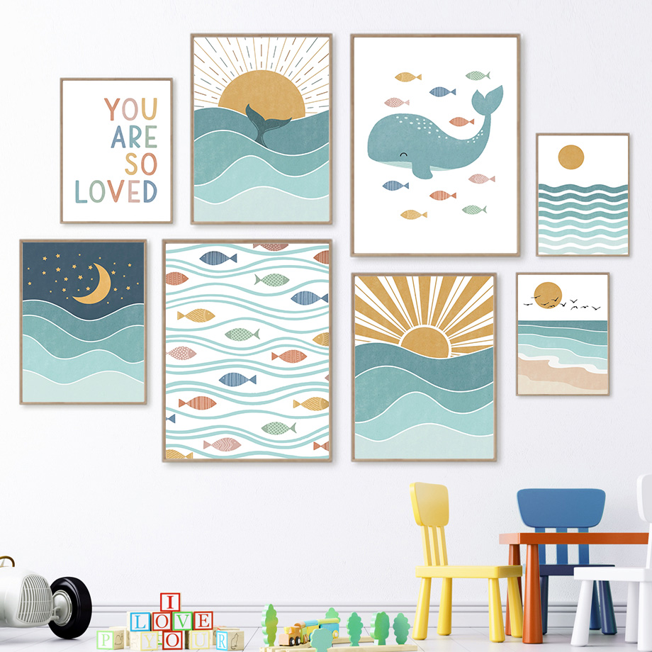 Baby Nursery Ocean - (Lukisan Kanvas 2D) Ikan Paus Burung