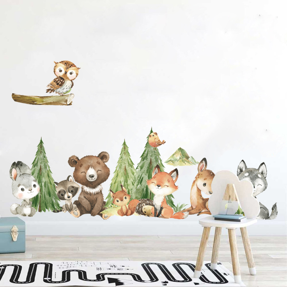 Baby Nursery Package - Stiker dinding hewan hutan cat air