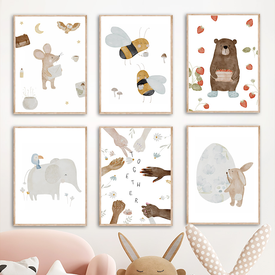 Baby Nursery Elephant - Poster dan Cetakan Hewan Teman Boho