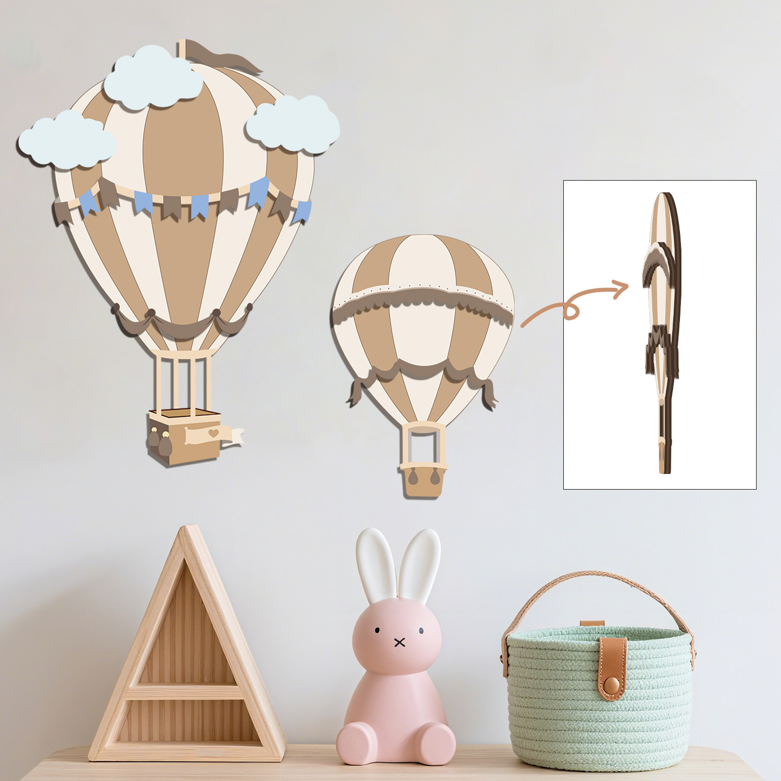Baby Nursery Hot Air Balloon - Dekorasi Dinding Kayu Balon Udara Panas