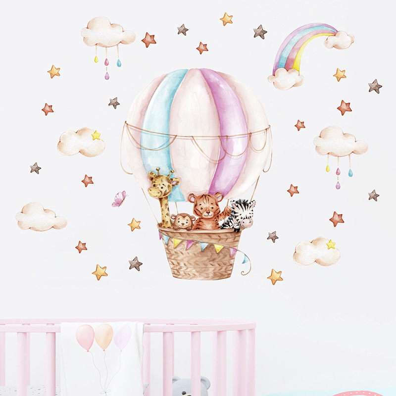 Baby Nursery Pink - Stiker Dinding Pelangi Awan Hewan Lucu