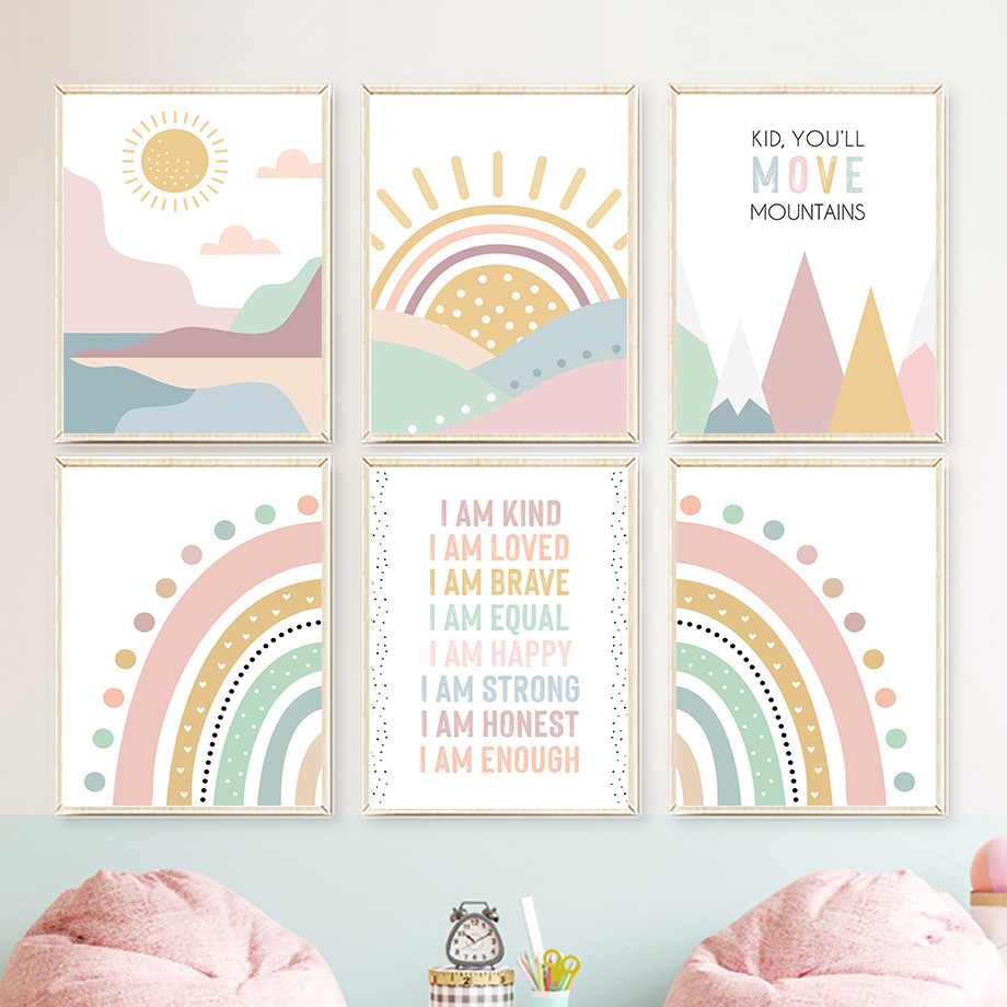 Baby Nursery Pink - Poster Nordik Bohemian Kutipan Pelangi Matahari