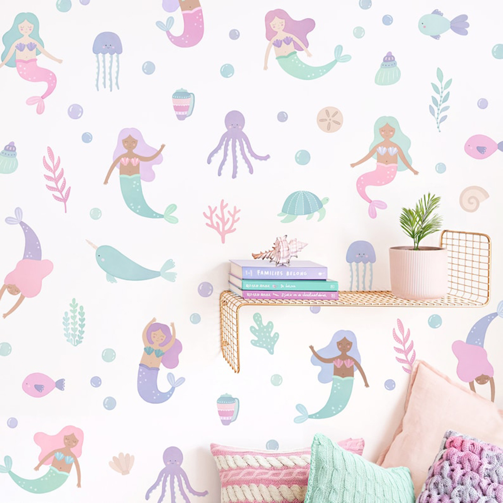 Baby Nursery Ocean - Stiker Dinding Putri Duyung Cat Air