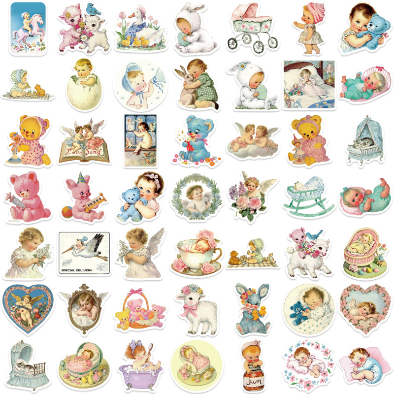 Baby Nursery Vintage - 50 Buah Stiker Bayi Antik Stiker