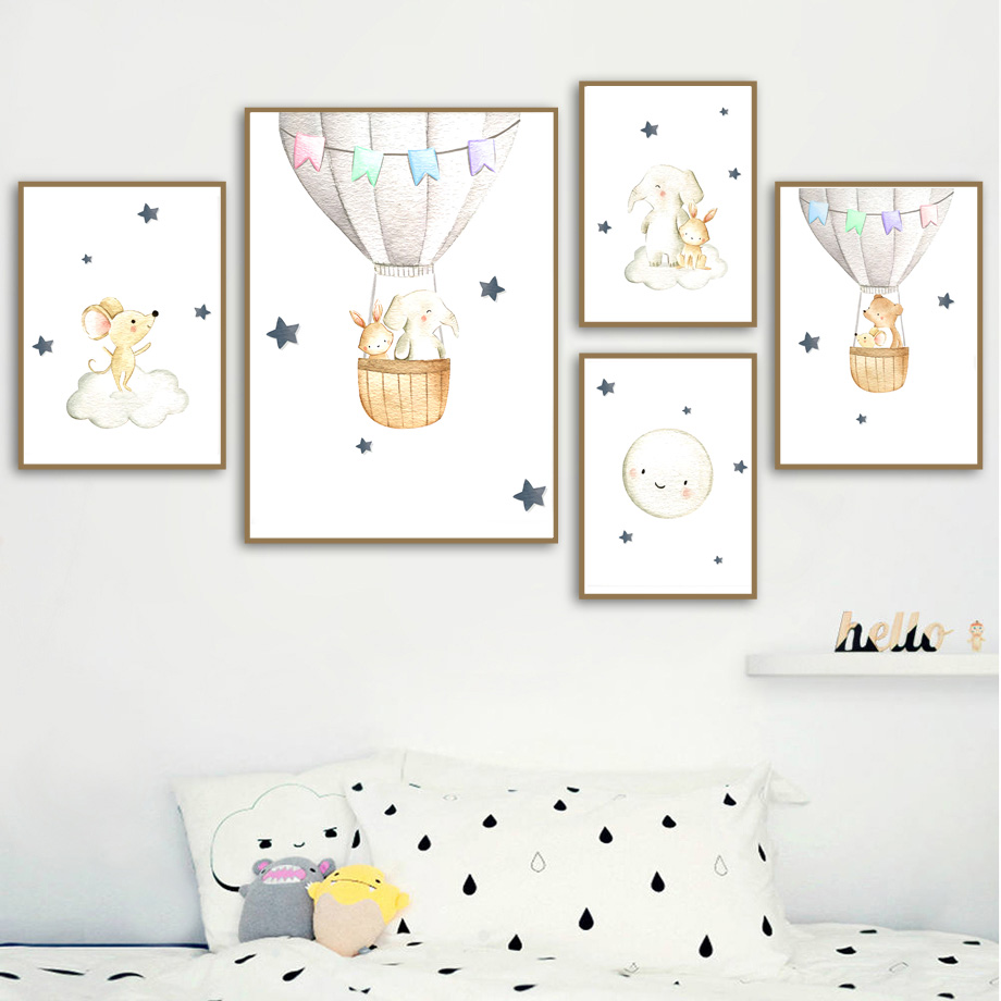 Baby Nursery Elephant - Lukisan Kanvas Seni Dinding Kamar Anak