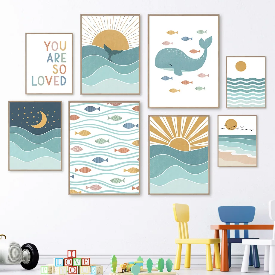 Baby Nursery Ocean - 1 Buah Poster Lukisan Kanvas Seni