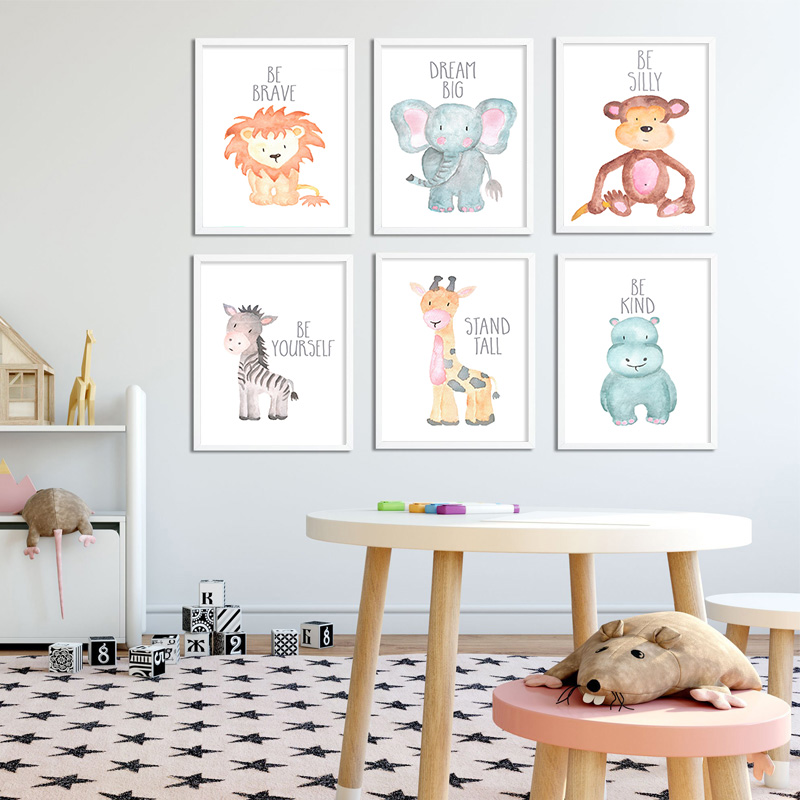 Baby Nursery Elephant - Poster kanvas jerapah singa hewan bayi