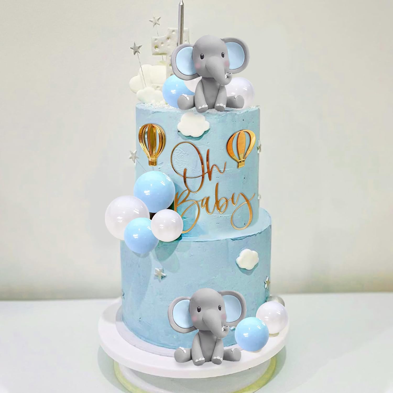 Baby Nursery Hot Air Balloon - Dekorasi kue gajah dengan gajah Mini