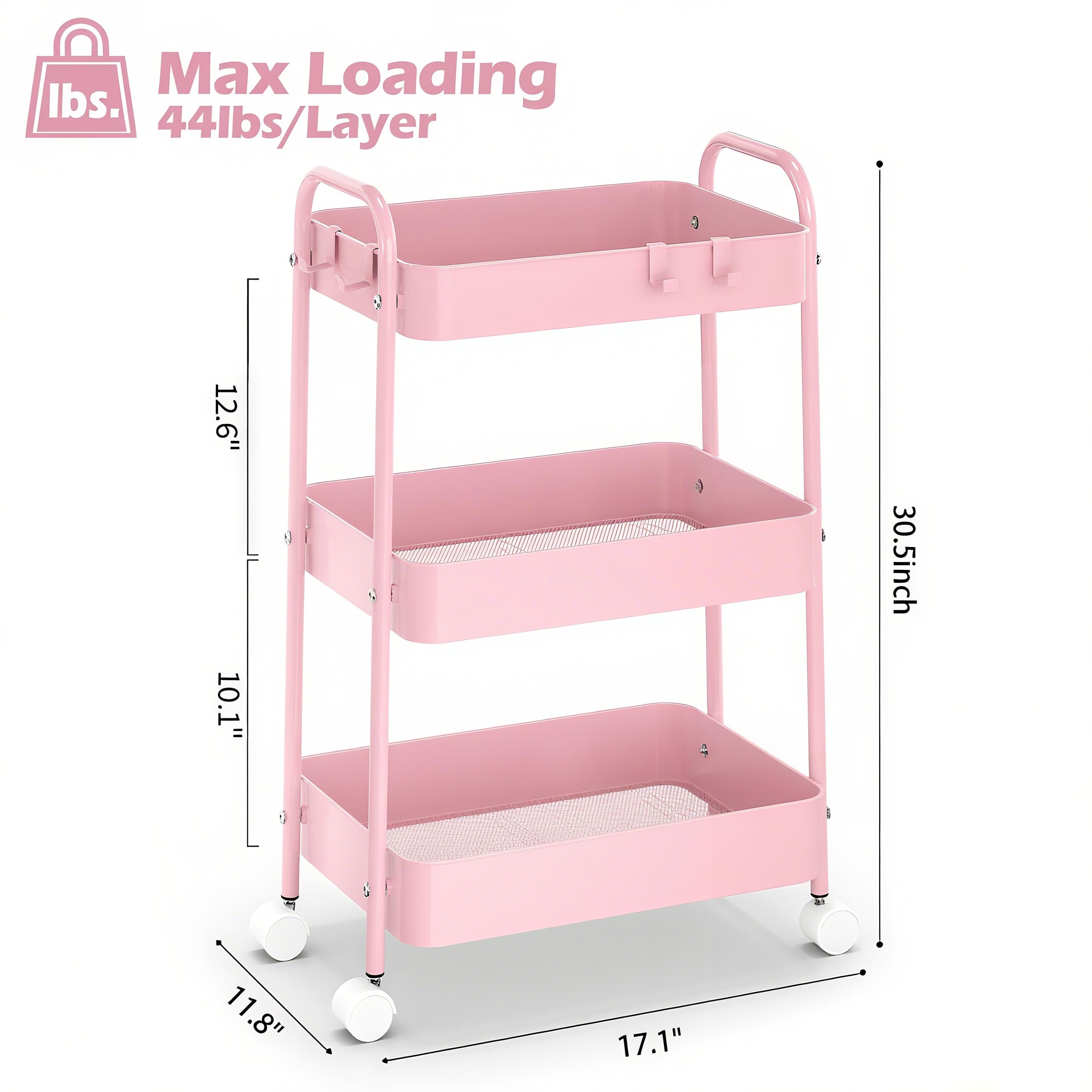 Troli Logam 3 Tingkat Beroda W - Baby Nursery Pink ulasan dan harga