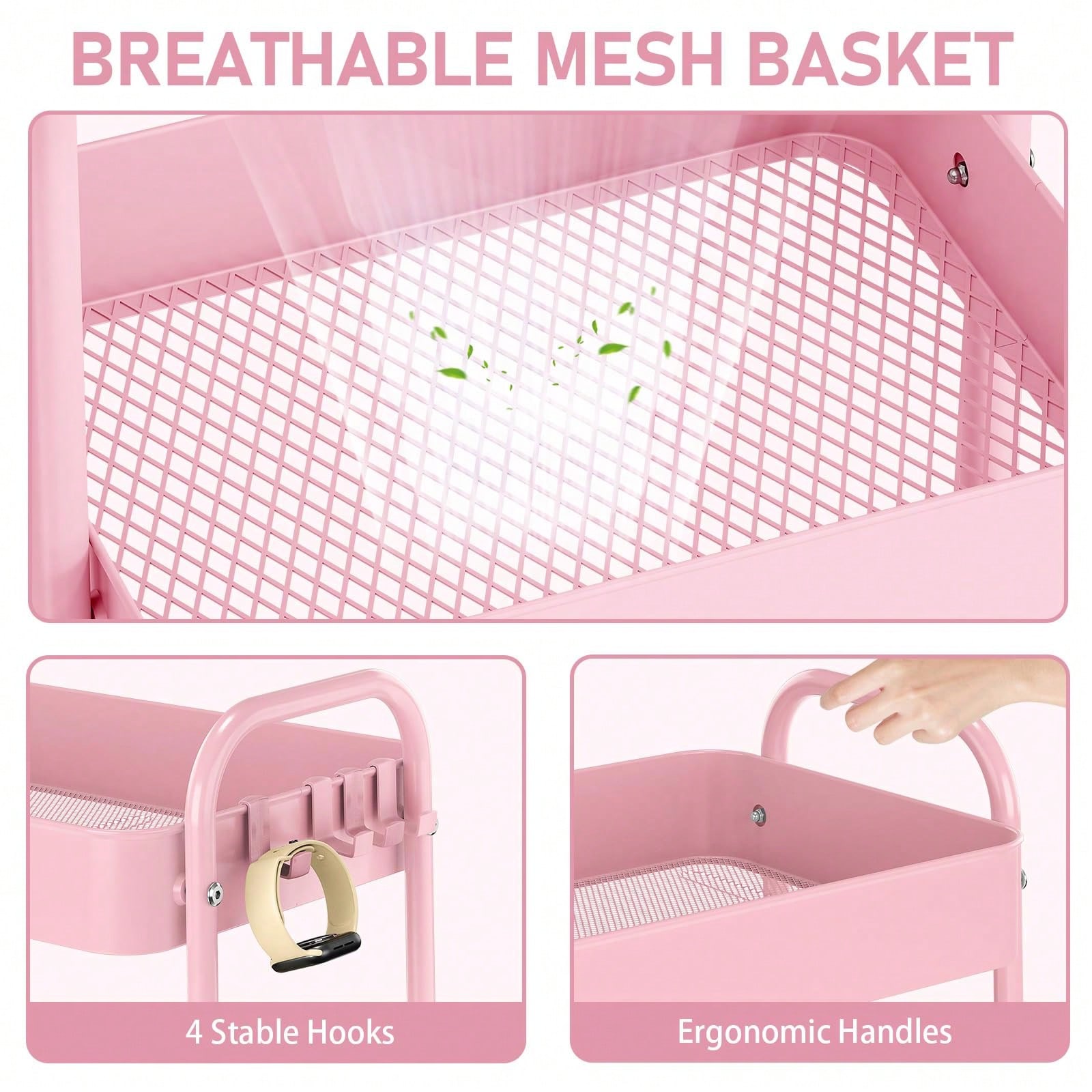 Troli Logam 3 Tingkat Beroda W - Baby Nursery Pink ulasan dan harga