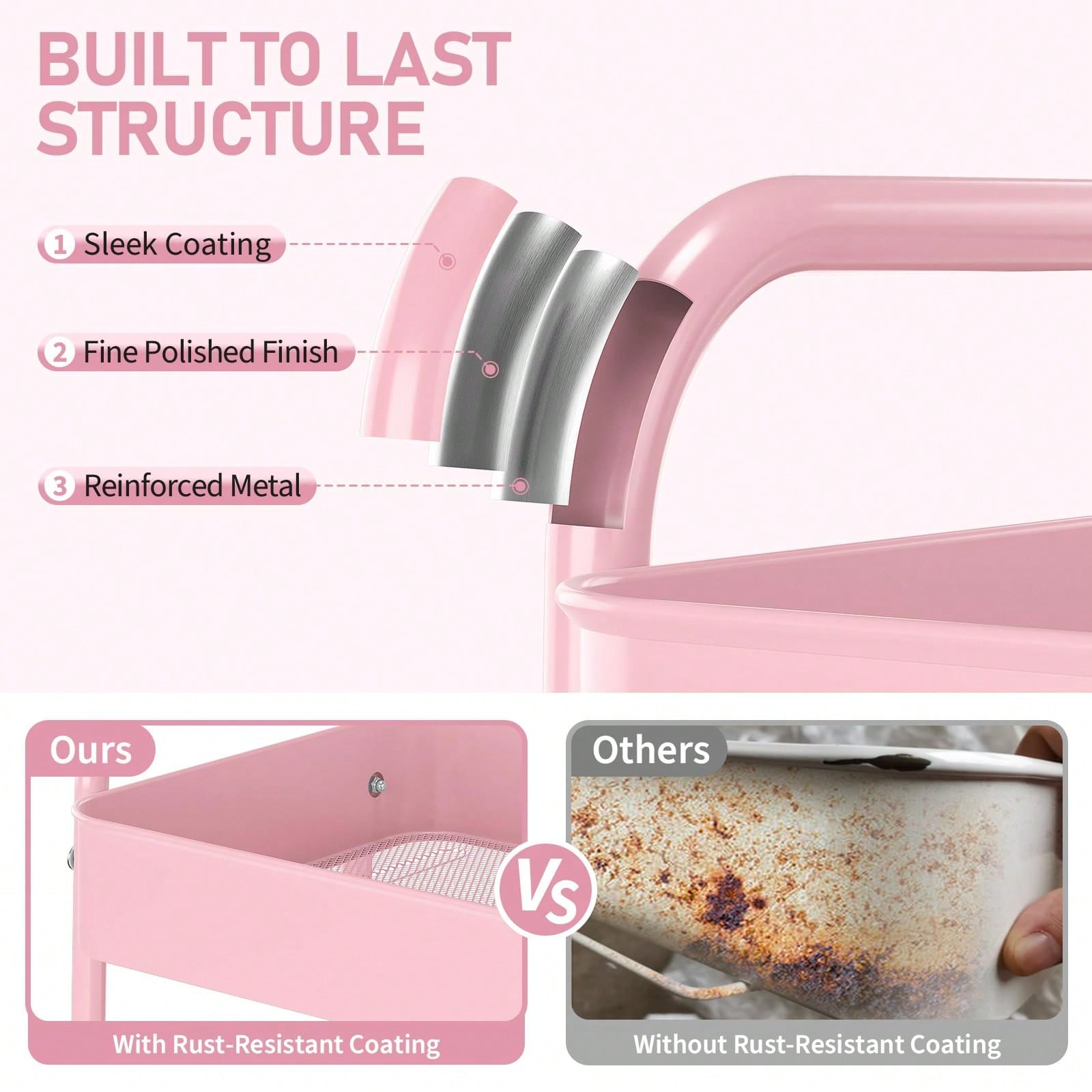 Troli Logam 3 Tingkat Beroda W - Baby Nursery Pink ulasan dan harga