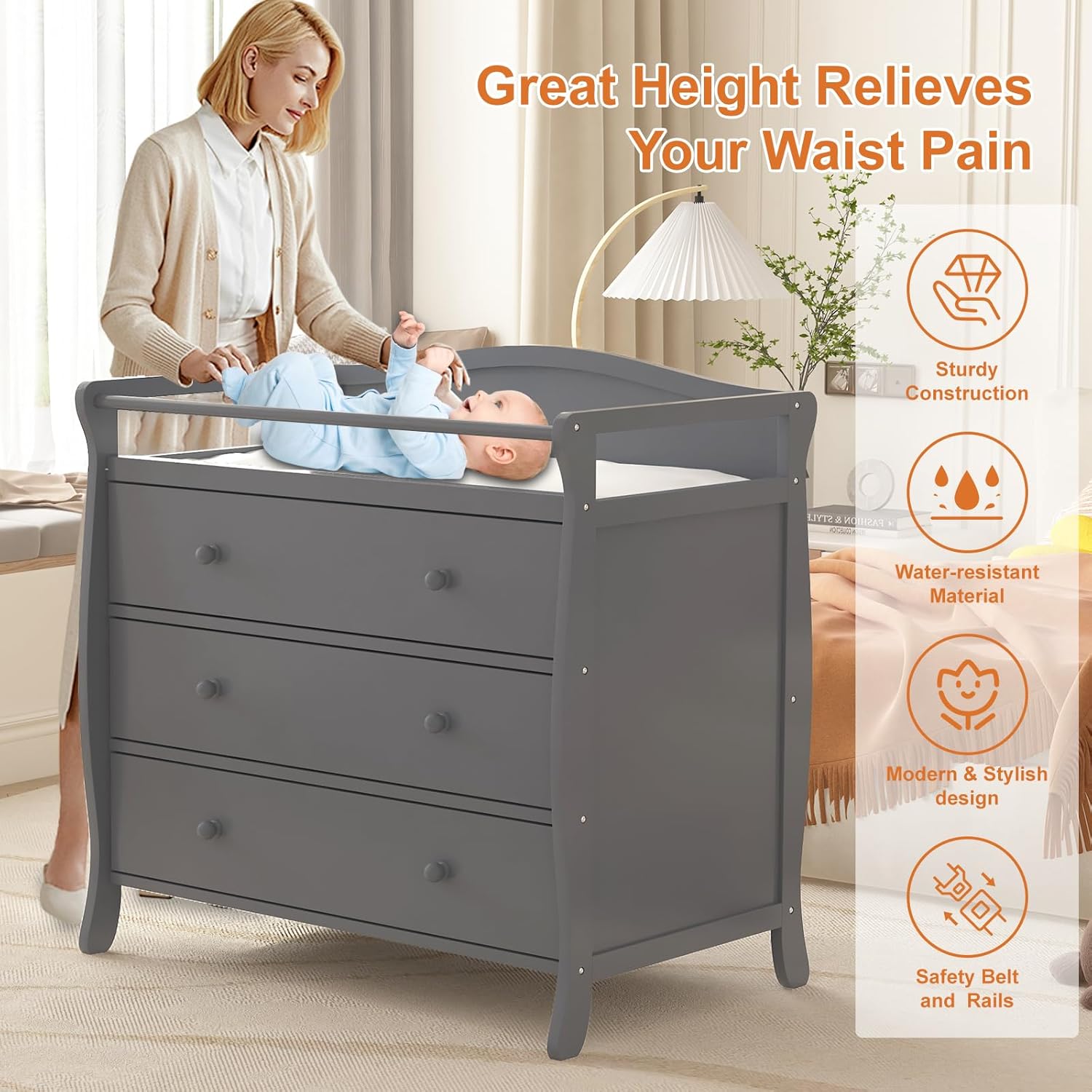 Meja Ganti Popok Bayi 3 Laci K - Baby Nursery Drawers ulasan dan harga