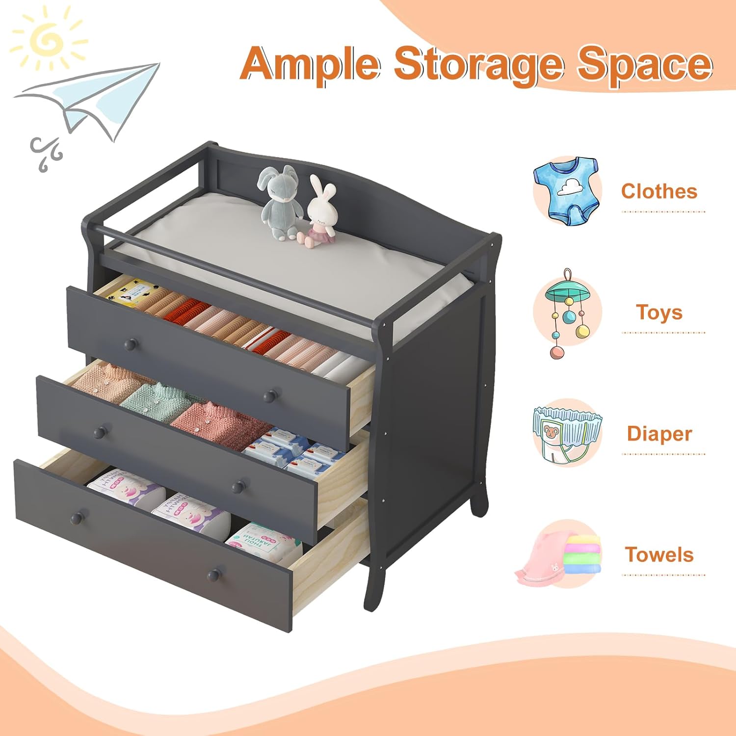 Meja Ganti Popok Bayi 3 Laci K - Baby Nursery Drawers ulasan dan harga