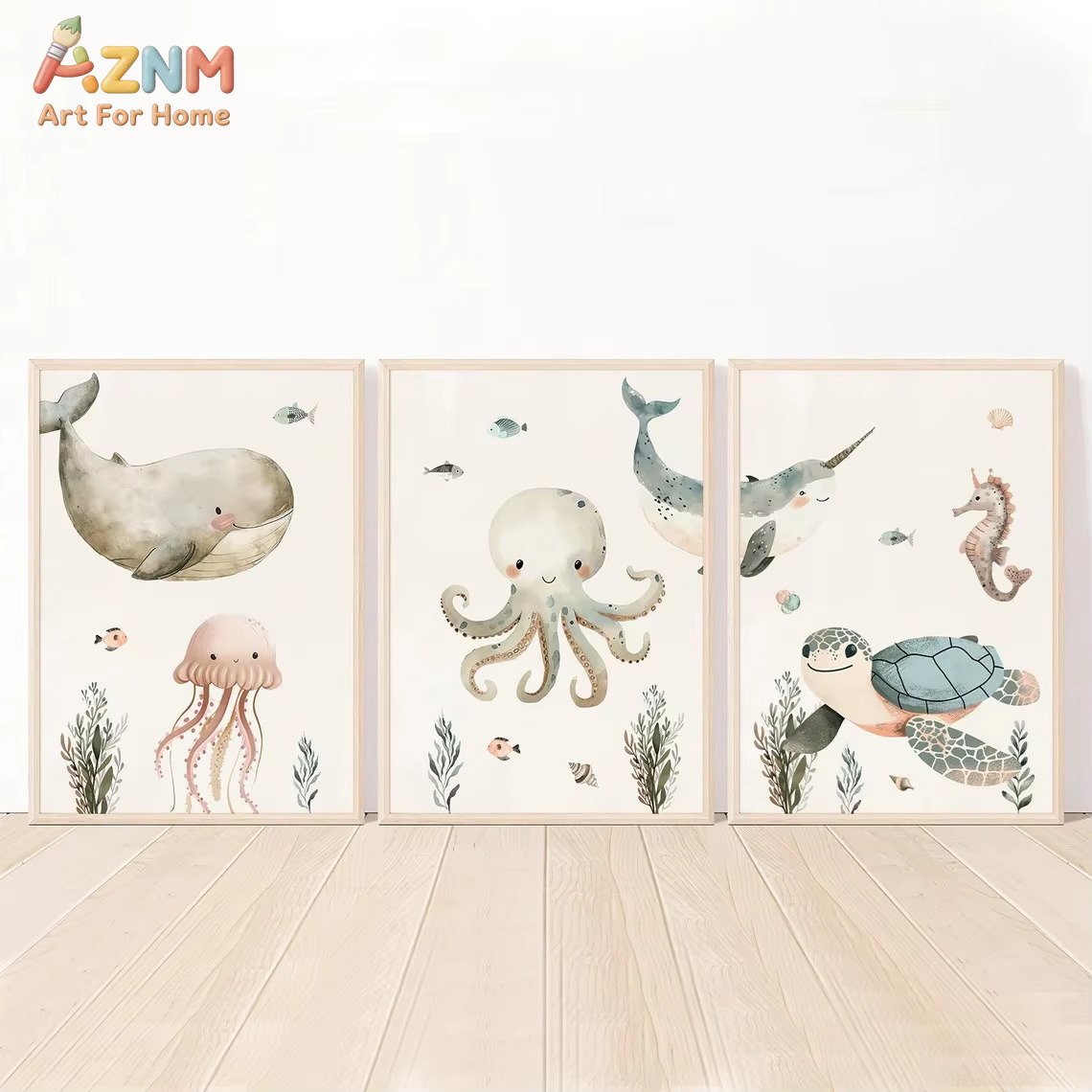 AZNM Lukisan Kanvas Hewan Laut - Baby Nursery Ocean ulasan dan harga