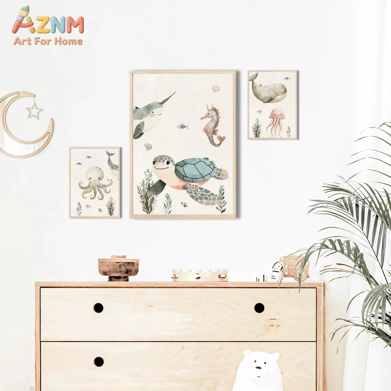 AZNM Lukisan Kanvas Hewan Laut - Baby Nursery Ocean ulasan dan harga