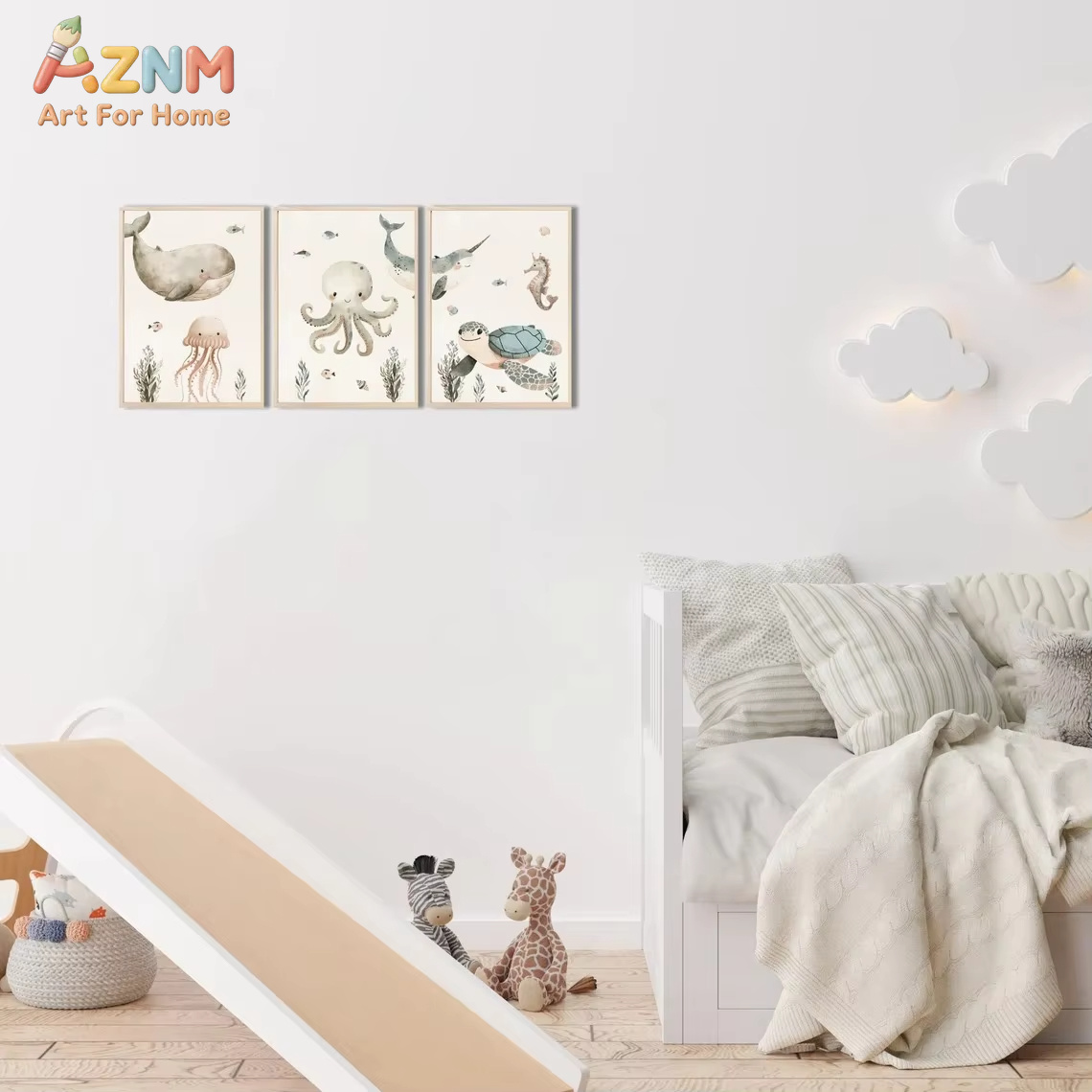 AZNM Lukisan Kanvas Hewan Laut - Baby Nursery Ocean ulasan dan harga