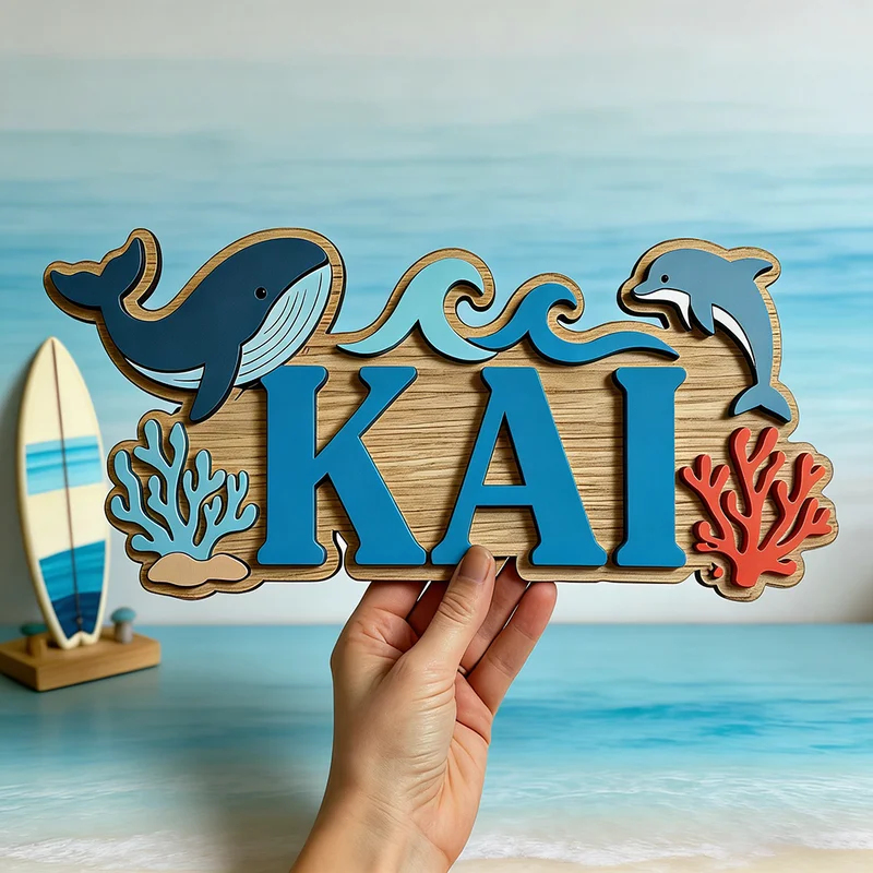 Papan Nama Kayu Bertema Paus d - Baby Nursery Ocean ulasan dan harga
