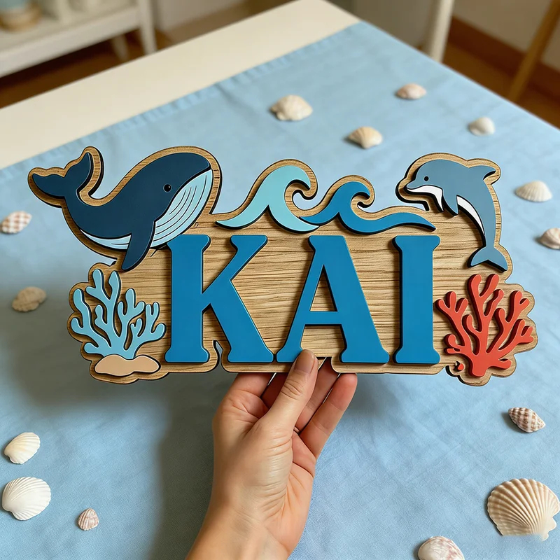 Papan Nama Kayu Bertema Paus d - Baby Nursery Ocean ulasan dan harga