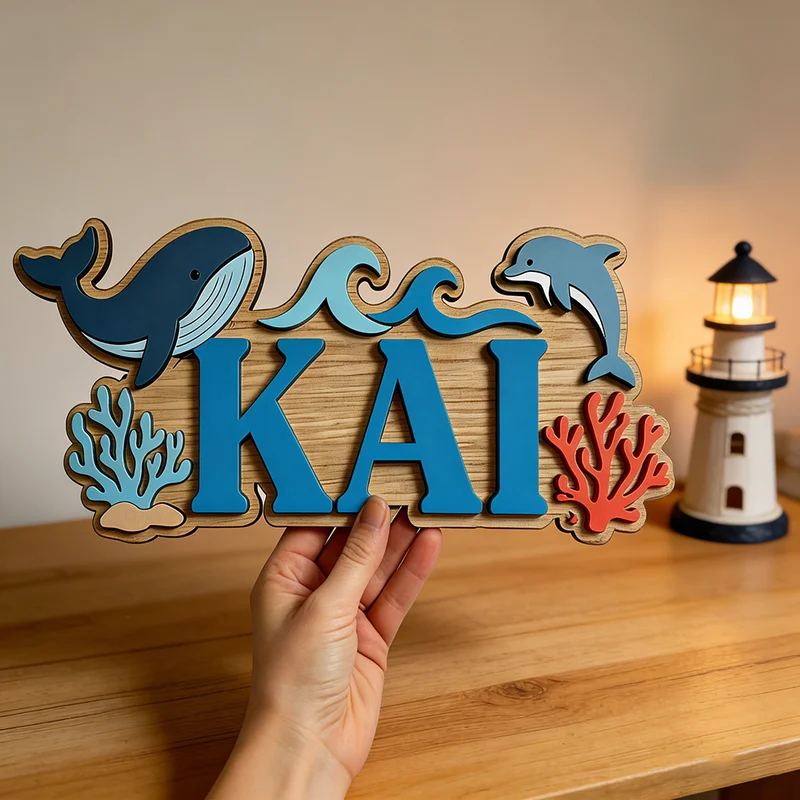 Papan Nama Kayu Bertema Paus d - Baby Nursery Ocean ulasan dan harga