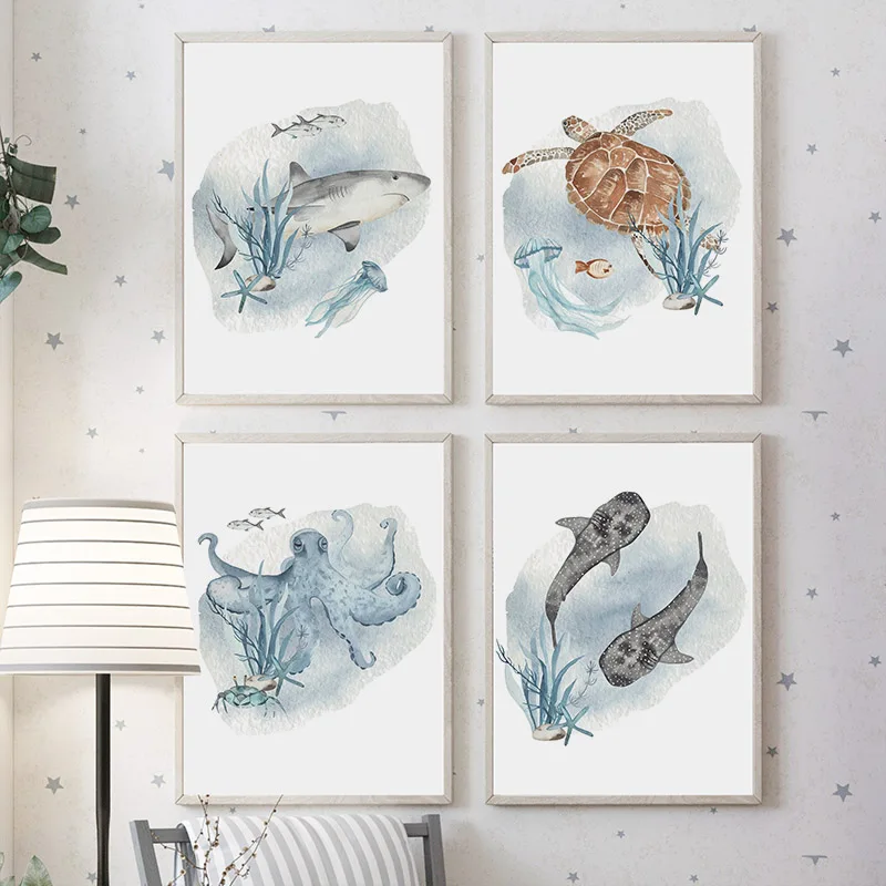 Poster dan cetakan ikan paus i - Baby Nursery Ocean ulasan dan harga
