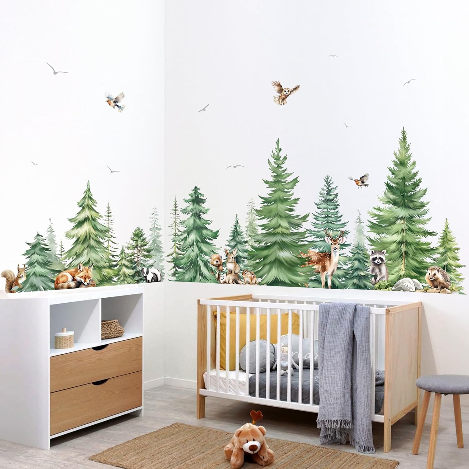 Stiker Dinding Hewan Pohon Pin - Baby Nursery Package ulasan dan harga