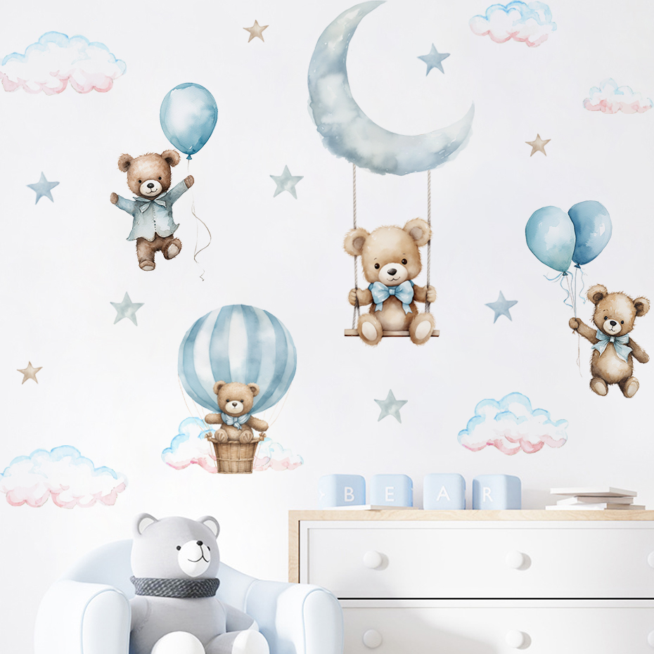 Stiker dinding awan balon udar - Baby Nursery Hot Air Balloon ulasan dan harga