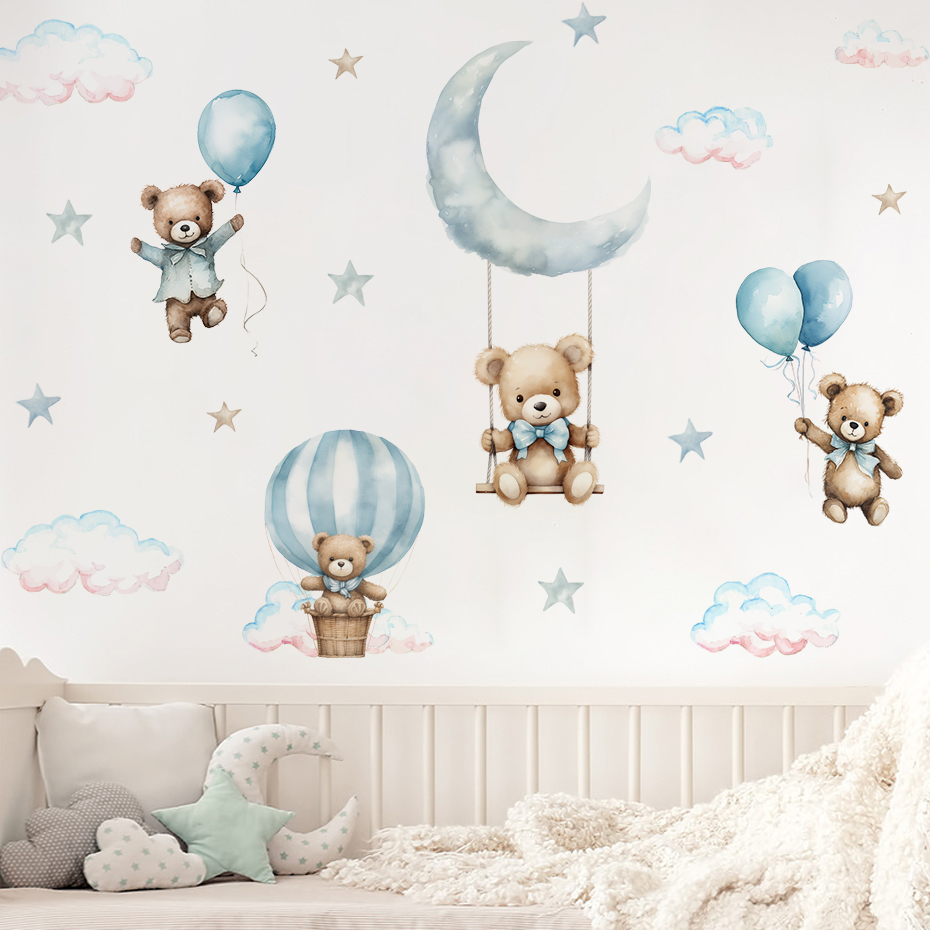 Stiker dinding awan balon udar - Baby Nursery Hot Air Balloon ulasan dan harga