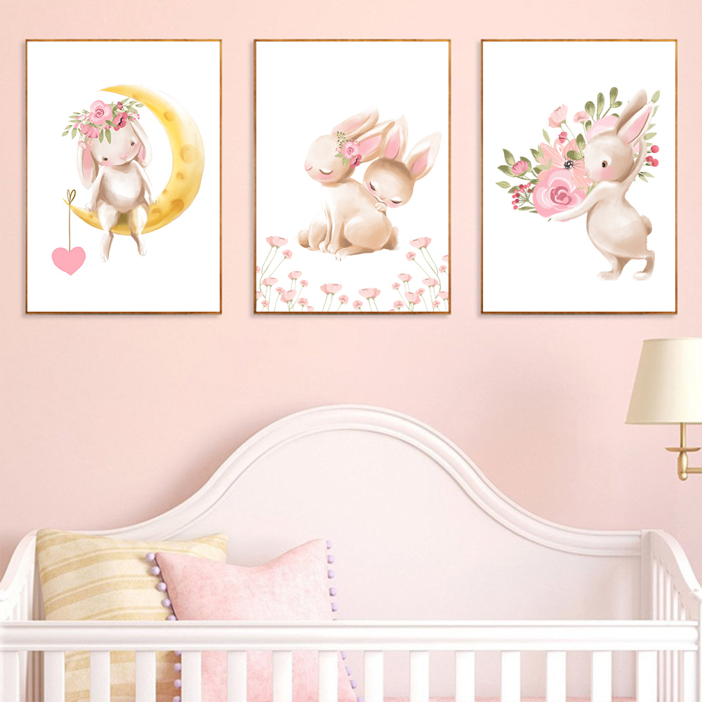 Cetakan hewan kelinci, poster  - Baby Nursery Pink ulasan dan harga
