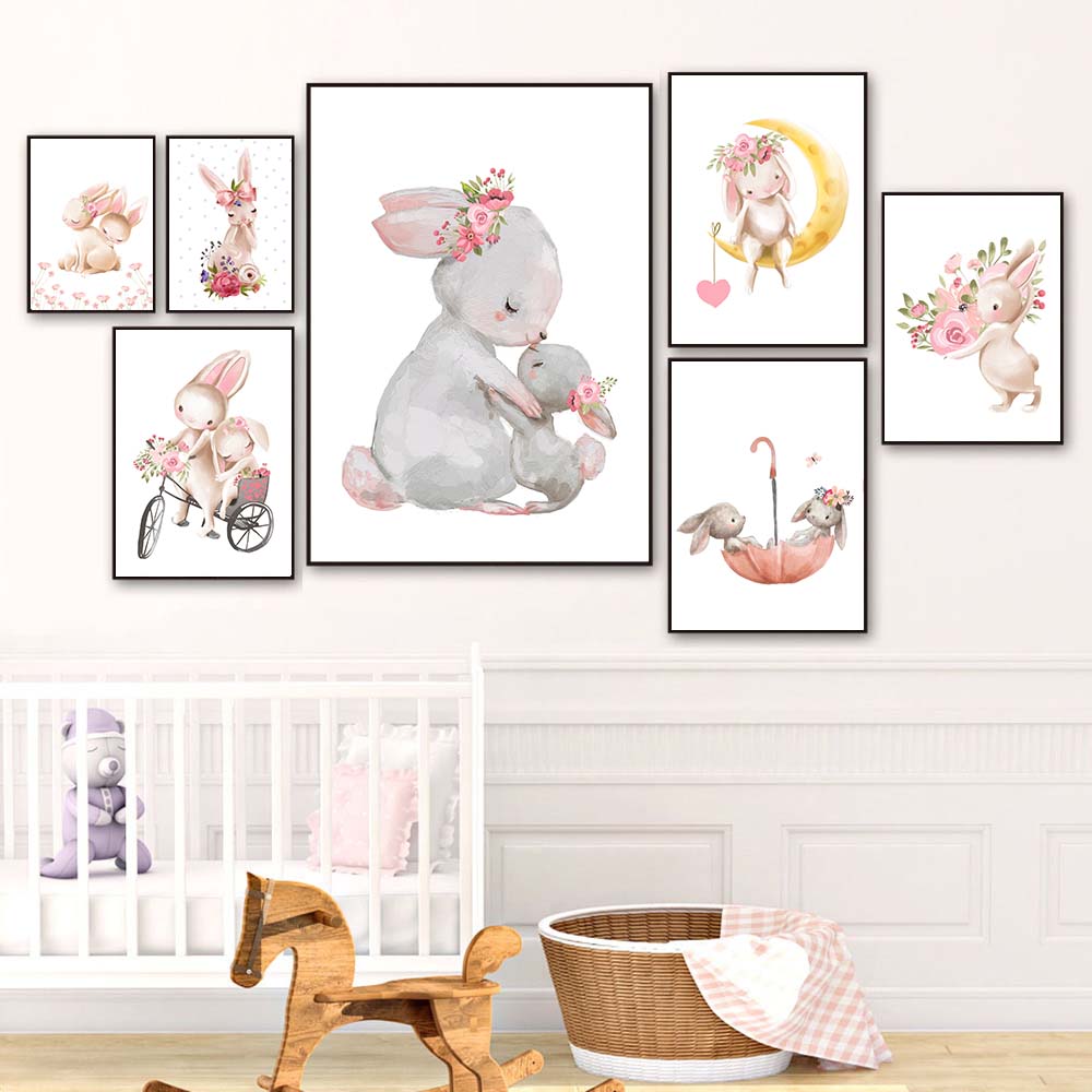 Cetakan hewan kelinci, poster  - Baby Nursery Pink ulasan dan harga
