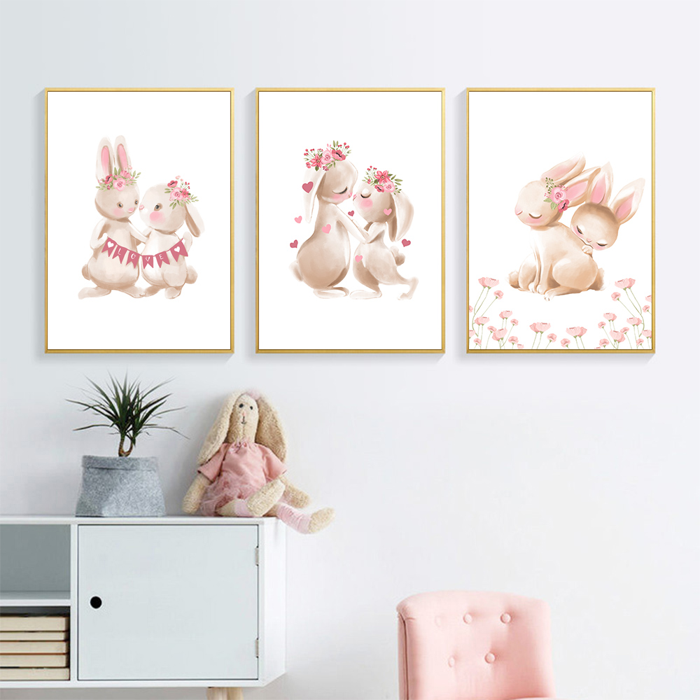 Cetakan hewan kelinci, poster  - Baby Nursery Pink ulasan dan harga