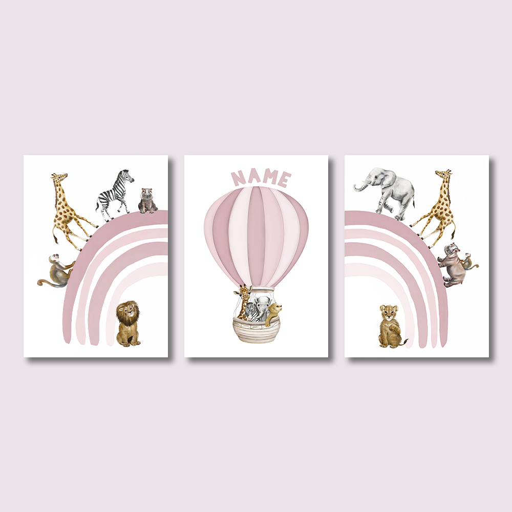 3PCS Lukisan Kanvas Hewan Safa - Baby Nursery Hot Air Balloon ulasan dan harga