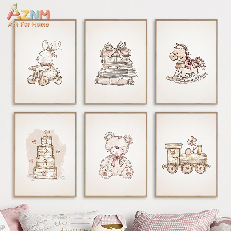 AZNM Seni Dinding Kanvas Maina - Baby Nursery Vintage ulasan dan harga